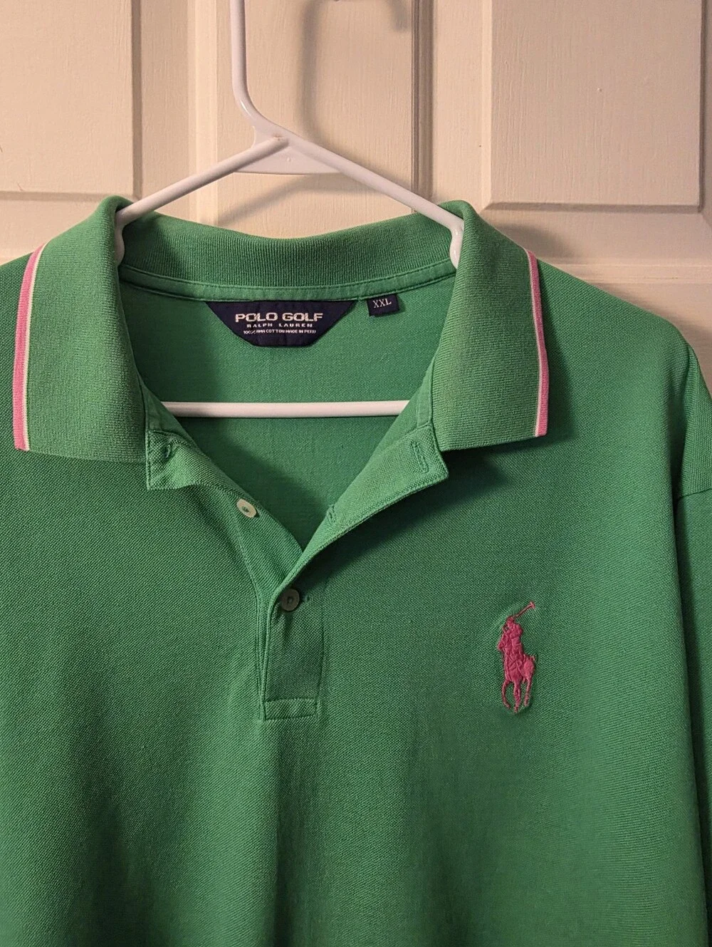 Ralph Lauren Green Polo with Pink Pony & Collar Trim